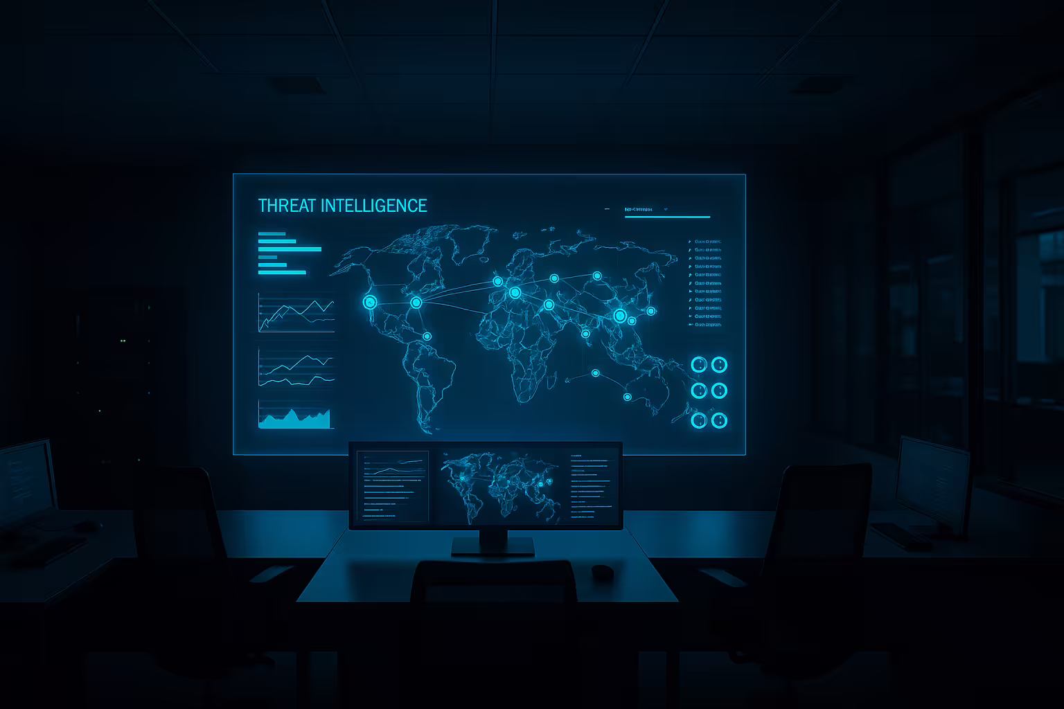 Centro de Operaciones de Seguridad (SOC) de Ingeniería Telemática en Pereira, con monitoreo de amenazas en tiempo real.